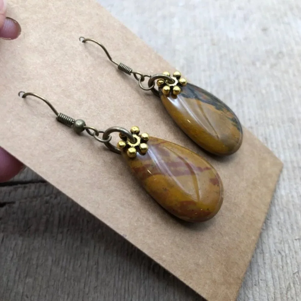 Earth-tone Jasper Teardrop Hang Earrings